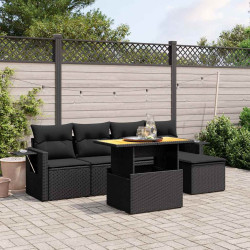 6 Pcs conjunto sofás de jardim c/ almofadões vime PE preto