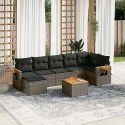8 Pcs conjunto sofás de jardim c/ almofadões vime PE cinzento
