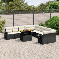 11 Pcs conjunto sofás de jardim c/ almofadões vime PE preto