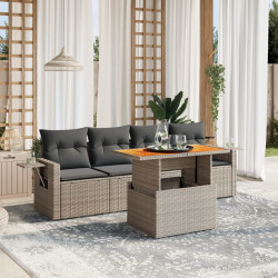 5 Pcs conjunto sofás de jardim c/ almofadões vime PE cinzento