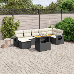 8 Pcs conjunto sofás de jardim com almofadões vime PE preto