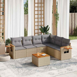 7 Pcs conjunto de sofás p/ jardim com almofadões vime PE bege