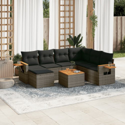 8 Pcs conjunto sofás de jardim c/ almofadões vime PE cinzento
