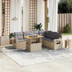 7 Pcs conjunto de sofás p/ jardim com almofadões vime PE bege