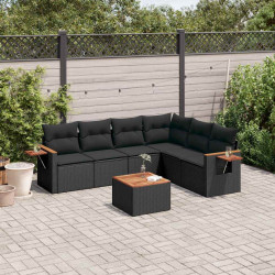 7 Pcs conjunto de sofás p/ jardim c/ almofadões vime PE preto