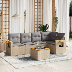 6 Pcs conjunto de sofás p/ jardim com almofadões vime PE bege