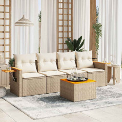 5 Pcs conjunto de sofás p/ jardim com almofadões vime PE bege