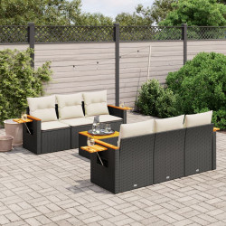 7 Pcs conjunto de sofás p/ jardim c/ almofadões vime PE preto