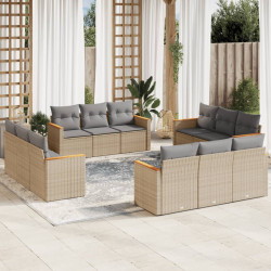 12 Pcs conjunto de sofás p/ jardim com almofadões vime PE bege
