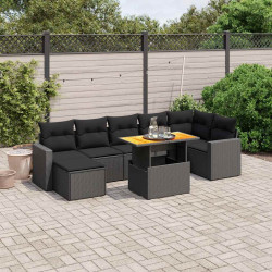 8 Pcs conjunto sofás de jardim com almofadões vime PE preto