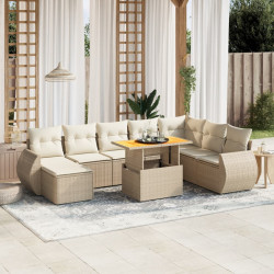 9 Pcs conjunto de sofás p/ jardim com almofadões vime PE bege