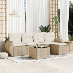 6 Pcs conjunto de sofás p/ jardim com almofadões vime PE bege