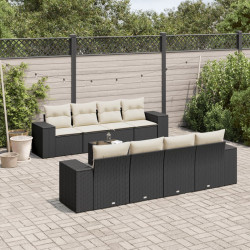 9 Pcs conjunto de sofás p/ jardim c/ almofadões vime PE preto