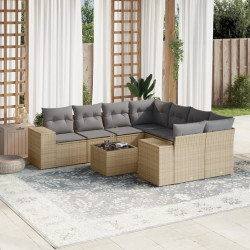 9 Pcs conjunto de sofás p/ jardim com almofadões vime PE bege