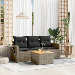 4 Pcs conjunto sofás de jardim c/ almofadões vime PE cinzento
