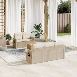 6 Pcs conjunto de sofás p/ jardim com almofadões vime PE bege