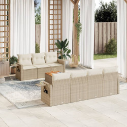 8 Pcs conjunto de sofás p/ jardim com almofadões vime PE bege