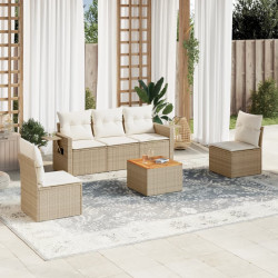6 Pcs conjunto de sofás p/ jardim com almofadões vime PE bege