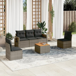 6 Pcs conjunto sofás de jardim com almofadões vime cinzento