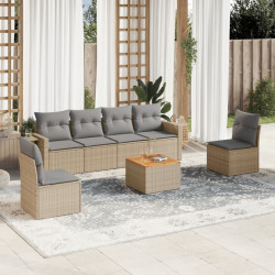 7 Pcs conjunto de sofás p/ jardim com almofadões vime PE bege