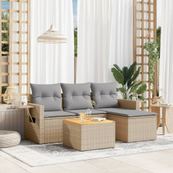 5 Pcs conjunto de sofás p/ jardim com almofadões vime PE bege