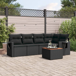 6 Pcs conjunto sofás de jardim c/ almofadões vime PE preto