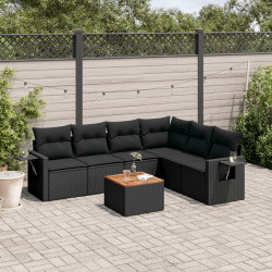 7 Pcs conjunto de sofás p/ jardim c/ almofadões vime PE preto