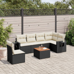 7 Pcs conjunto de sofás p/ jardim c/ almofadões vime PE preto