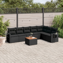 8 Pcs conjunto sofás de jardim com almofadões vime PE preto