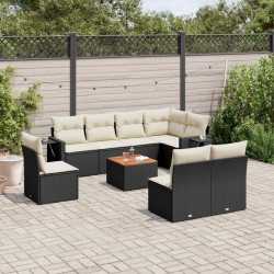 9 Pcs conjunto de sofás p/ jardim c/ almofadões vime PE preto