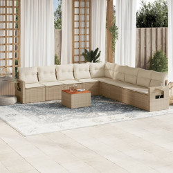 10 Pcs conjunto de sofás p/ jardim com almofadões vime PE bege