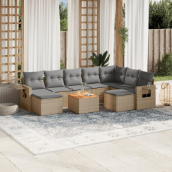10 Pcs conjunto de sofás p/ jardim com almofadões vime PE bege