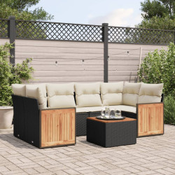 7 Pcs conjunto de sofás p/ jardim c/ almofadões vime PE preto