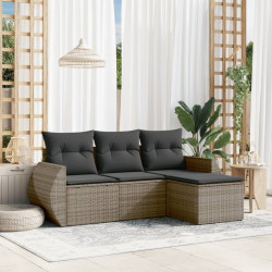 4 Pcs conjunto sofás de jardim c/ almofadões vime PE cinzento