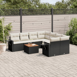 9 Pcs conjunto de sofás p/ jardim c/ almofadões vime PE preto