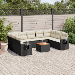 10 Pcs conjunto sofás de jardim c/ almofadões vime PE preto