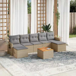 8 Pcs conjunto de sofás p/ jardim com almofadões vime PE bege