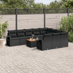 11 Pcs conjunto sofás de jardim c/ almofadões vime PE preto