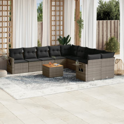 11 Pcs conjunto sofás de jardim c/ almofadões vime PE cinzento
