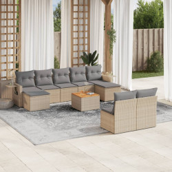 10 Pcs conjunto de sofás p/ jardim com almofadões vime PE bege