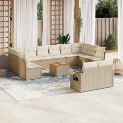 13 Pcs conjunto de sofás p/ jardim com almofadões vime PE bege