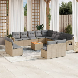 14 Pcs conjunto de sofás p/ jardim com almofadões vime PE bege