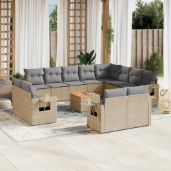13 Pcs conjunto de sofás p/ jardim com almofadões vime PE bege