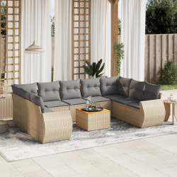 10 Pcs conjunto de sofás p/ jardim com almofadões vime PE bege