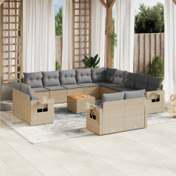 14 Pcs conjunto de sofás p/ jardim com almofadões vime PE bege