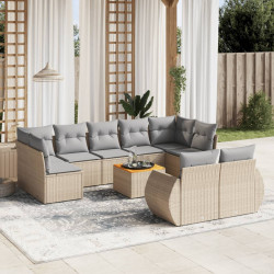 10 Pcs conjunto de sofás p/ jardim com almofadões vime PE bege