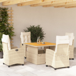 5 Pcs conjunto de jantar p/ jardim com almofadões vime PE bege
