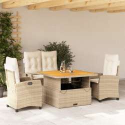 4 Pcs conjunto de jantar p/ jardim c/ almofadões vime PE bege