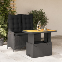 2 Pcs conjunto de jantar p/ jardim c/ almofadões vime PE preto