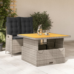 2 Pcs conjunto de jantar p/ jardim c/ almofadões vime PE cinza